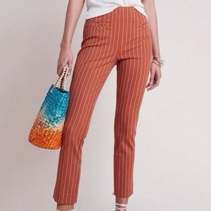 The Essential Slim by Anthropologie Terracotta Striped Cropped Pants